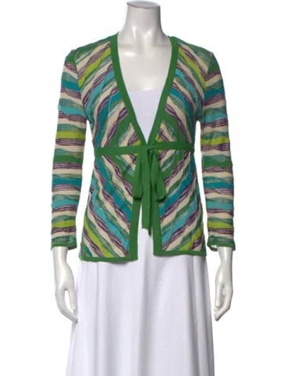 Pre-owned M Missoni Striped V-neck Sweater In Green