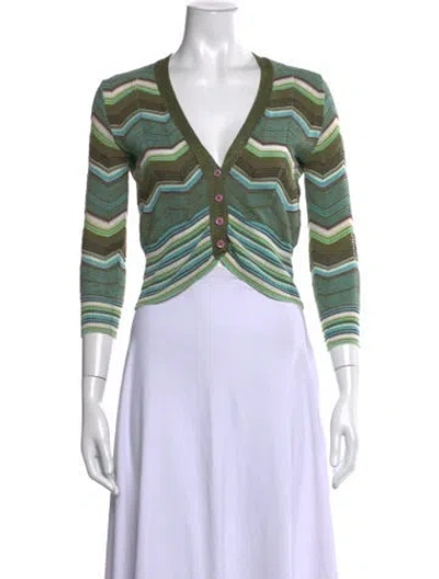 Pre-owned M Missoni Striped V-neck Sweater In Green