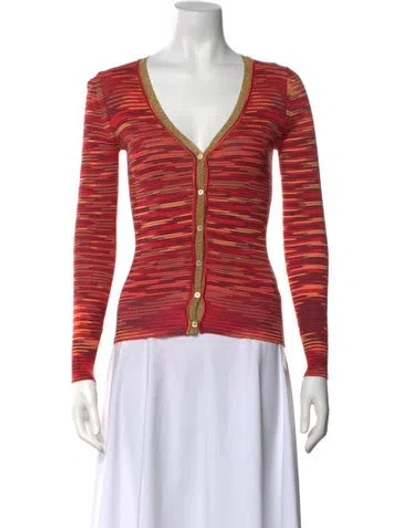 Pre-owned M Missoni Striped V-neck Sweater In Metallic/red