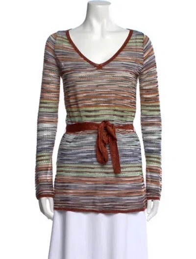 Pre-owned M Missoni Striped V-neck Sweater In Orange