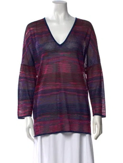 Pre-owned M Missoni Striped V-neck Sweater In Pink