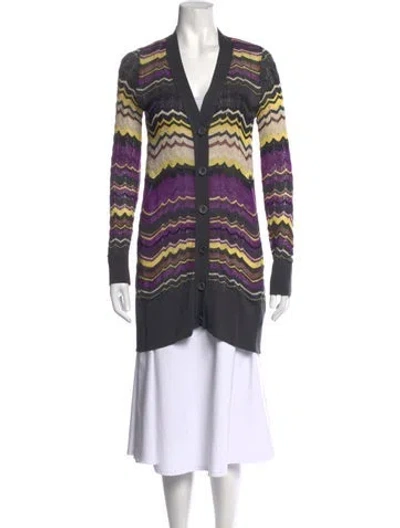 Pre-owned M Missoni Striped V-neck Sweater In Purple