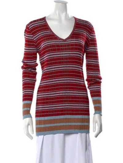 Pre-owned M Missoni Striped V-neck Sweater In Red