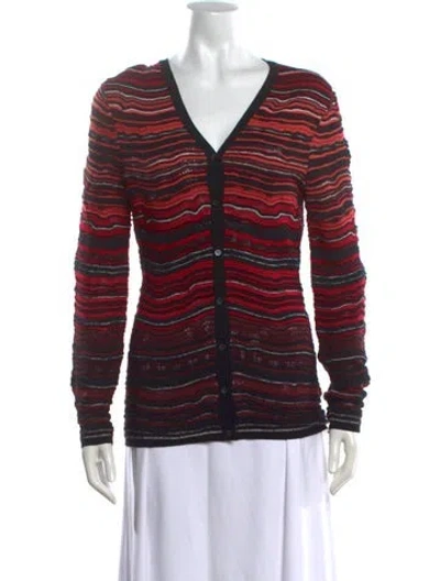 Pre-owned M Missoni Striped V-neck Sweater W/ Tags In Black/red