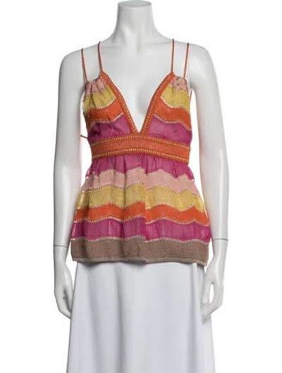 Pre-owned M Missoni Striped V-neck Sweater W/ Tags In Metallic/orange