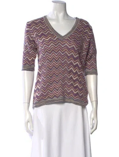Pre-owned M Missoni Striped V-neck Sweater W/ Tags In Purple