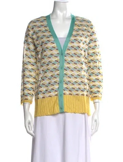Pre-owned M Missoni Striped V-neck Sweater In Yellow