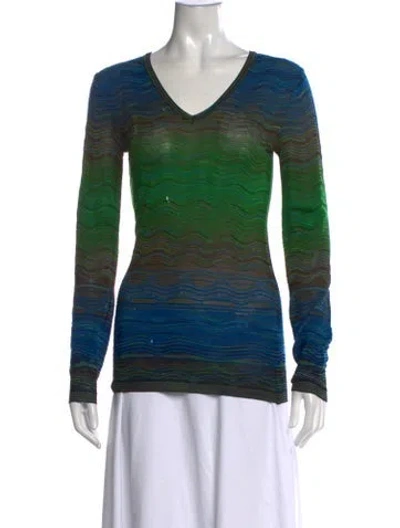 Pre-owned M Missoni Striped V-neck Top In Green