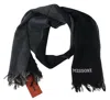 M Missoni Striped Wool Unisex Neck Wrap Fringes Logo Scarf In Black