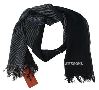 M MISSONI STRIPED WOOL UNISEX NECK WRAP FRINGES LOGO SCARF