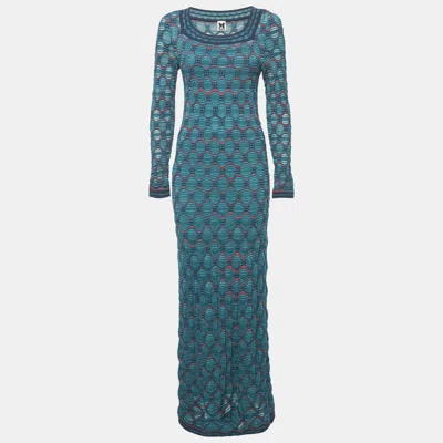Pre-owned M Missoni Teal Blue Patterned Knit Maxi Dress S