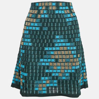 Pre-owned M Missoni Teal Blue Patterned Lurex Knit Mini Skirt M