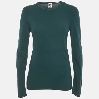 M Missoni Teal Blue Stretch Knit Crewneck Sweatshirt In Green