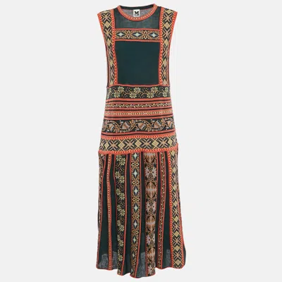 M Missoni Teal Green Floral Knit Sleeveless Midi Dress In Brown