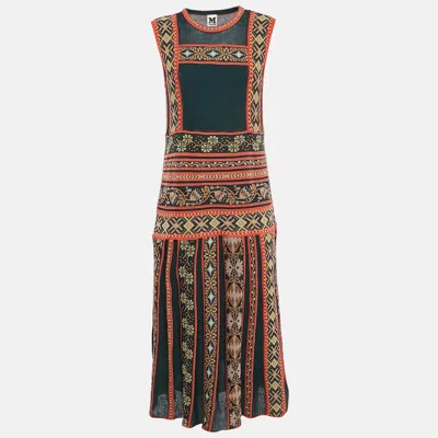 M Missoni Teal Green Floral Knit Sleeveless Midi Dress In Brown