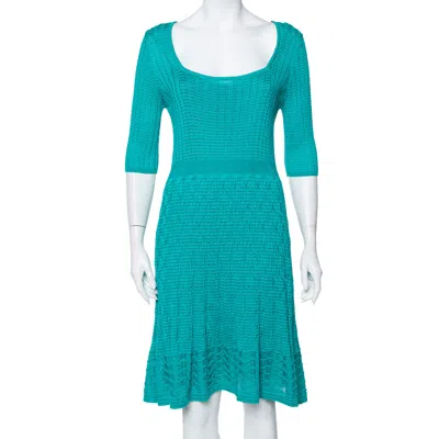 M Missoni Teal Green Knit Scoop Neck Skater Dress In Blue