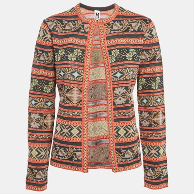 M Missoni Teal Green/orange Floral Pattern Knit Cardigan In Brown
