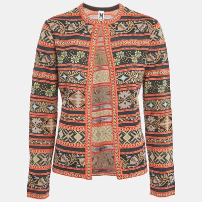 Pre-owned M Missoni Teal Green/orange Floral Pattern Knit Cardigan M