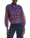 M Missoni Textured Wool-blend Polo Sweater In Blue