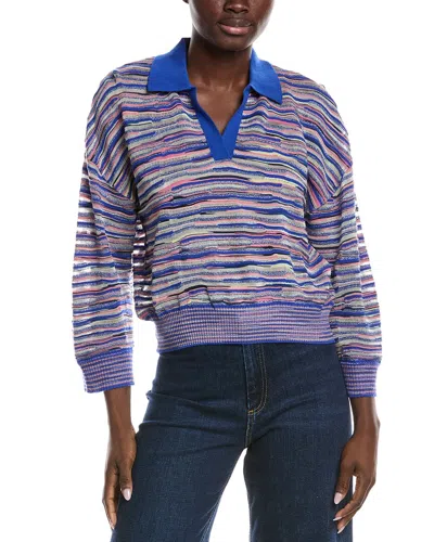 M Missoni Textured Wool-blend Polo Sweater In Blue