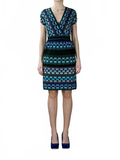 M Missoni V-neck Cotton Dress In Multicolor In Blue