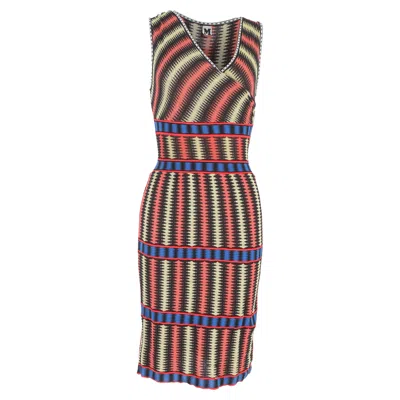 M Missoni V-neck Printed Dress In Multicolor Cotton