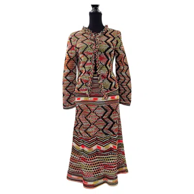Pre-owned M Missoni Vintage 2000s Tricot Skirt And Cardigan Outfit In Brown