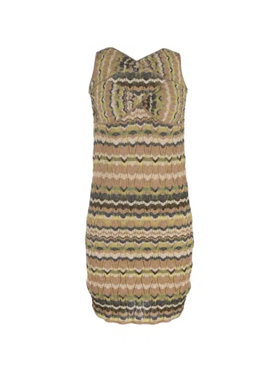 Pre-owned M Missoni Vintage Cutout Mini Dress In Neutral