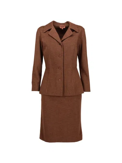 Pre-owned M Missoni Vintage Notched-lapel Button-up Skirt Suit In Brown