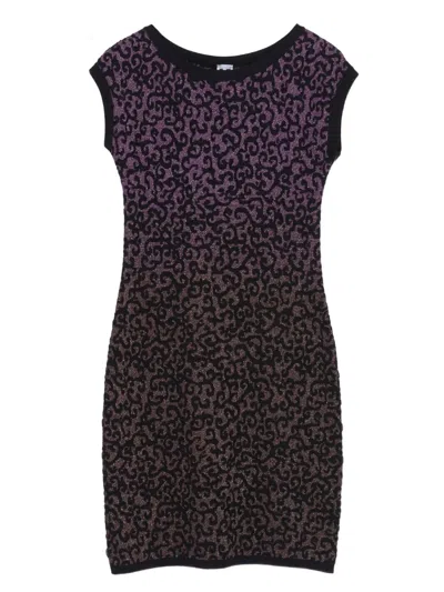 Pre-owned M Missoni Vintage Patterned-jacquard Mini Dress In Purple