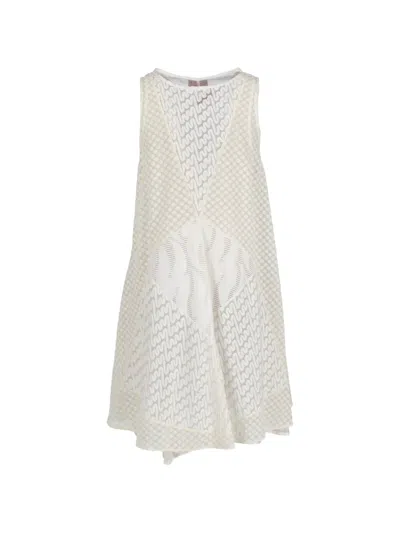 Pre-owned M Missoni Vintage Patterned-jacquard Mini Dress In Neutral