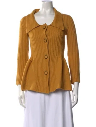 Pre-owned M Missoni Virgin Wool Open Front Sweater In Yellow