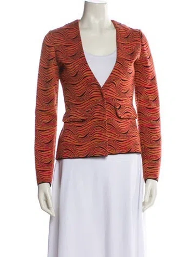 Pre-owned M Missoni Virgin Wool Tweed Pattern Blazer In Orange