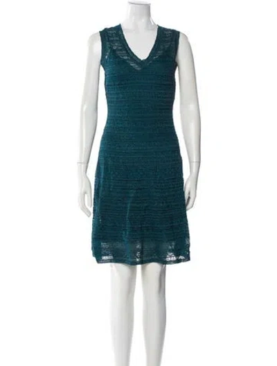 Pre-owned M Missoni V-neck Mini Dress In Blue