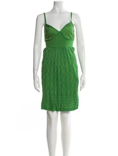 Pre-owned M Missoni V-neck Mini Dress In Green