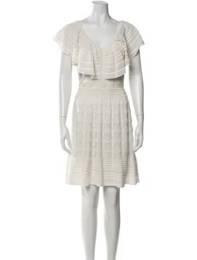 Pre-owned M Missoni V-neck Mini Dress In White