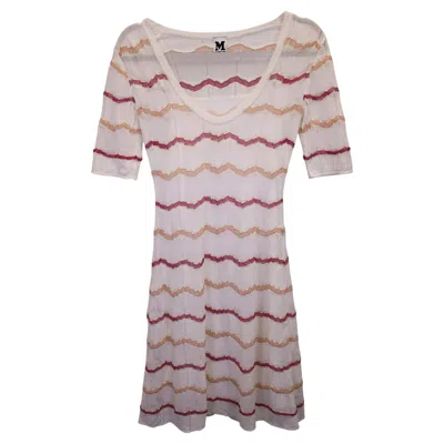 Pre-owned M Missoni Wave Stripe Dress In White Viscose