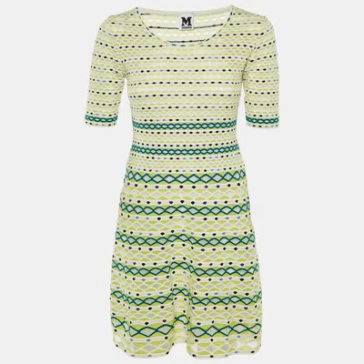Pre-owned M Missoni White & Green Intarsia Knit Mini Dress S