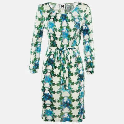 M Missoni White Floral Printed Long Sleeve Midi Dress In Multi