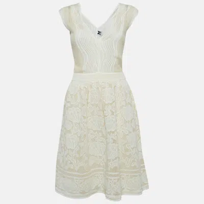 Pre-owned M Missoni White Pattered Lurex Knit Short Dress L