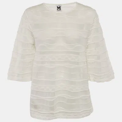M Missoni White Patterned Knit Round Neck Top