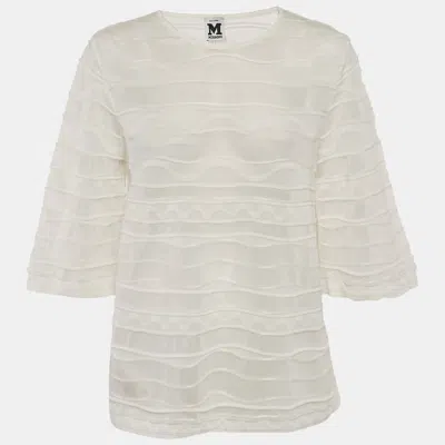 Pre-owned M Missoni White Patterned Knit Round Neck Top L