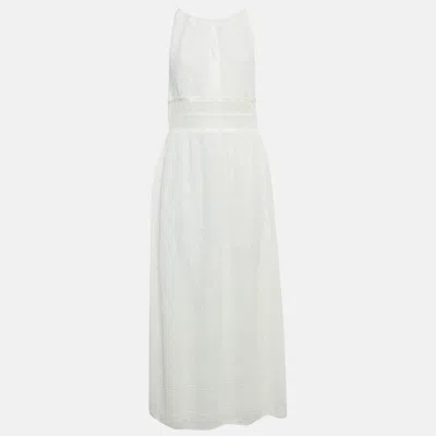 Pre-owned M Missoni White Patterned Knit Sleeveless Long Dress L