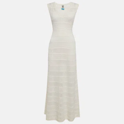Pre-owned M Missoni White Zig Zag Patterned Cotton Knit Maxi Dress S