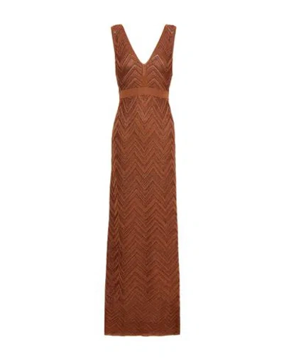 M Missoni Woman Maxi Dress Brown Size 6 Viscose, Metallic Fiber