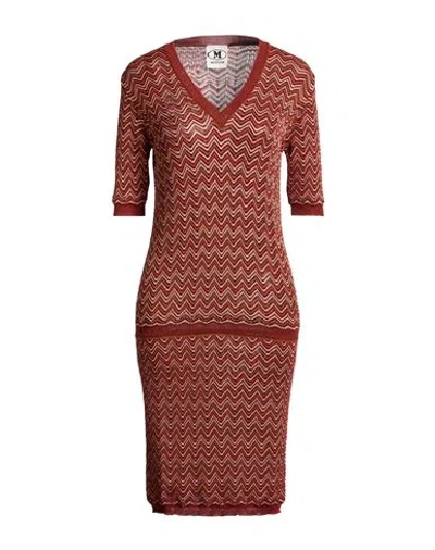 M Missoni Woman Mini Dress Brick Size L Viscose, Cotton, Wool, Metallic Fiber, Polyamide In Red