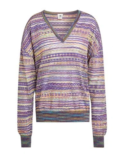 M Missoni Woman Sweater Dark Purple Size Xl Viscose, Cotton, Mohair Wool, Alpaca Wool, Polyamide In Blue