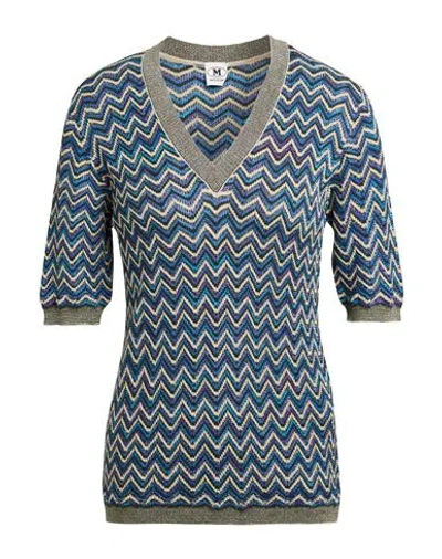 M MISSONI M MISSONI WOMAN SWEATER NAVY SIZE L VISCOSE, COTTON, WOOL, METALLIC FIBER, POLYAMIDE