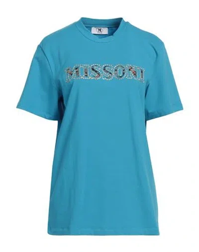 M MISSONI M MISSONI WOMAN T-SHIRT AZURE SIZE S COTTON, ELASTANE