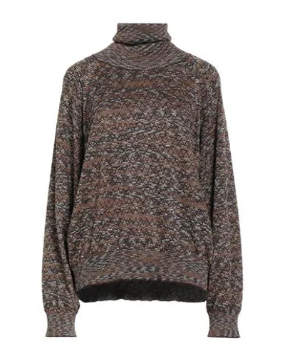 M Missoni Woman Turtleneck Brown Size Xl Cotton, Wool, Viscose, Metallic Fiber